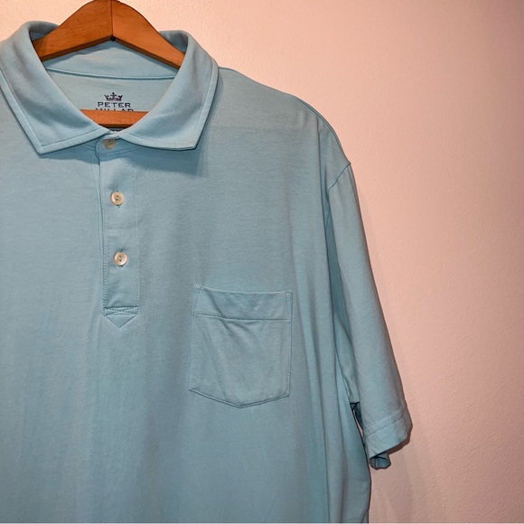 Peter Millar Mens Polo Shirt Size Large L Seaside Wash Blue Soft Golf Logo - Picture 2 of 7